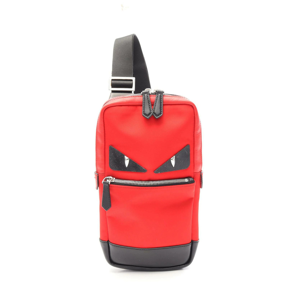 Fendi Monster Bugs Eye Waist Bag Body Leather Red Black
